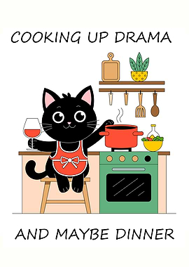 Cooking Up Drama Cat Cartoon