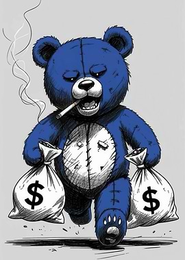 Blue Teddy Bear with Money Bags