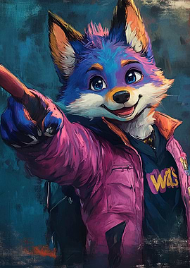 Colorful Fox Character with Pink Jacket