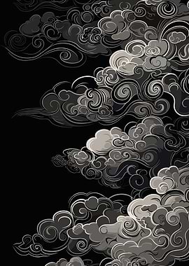 Swirling Gray Clouds on Black Background