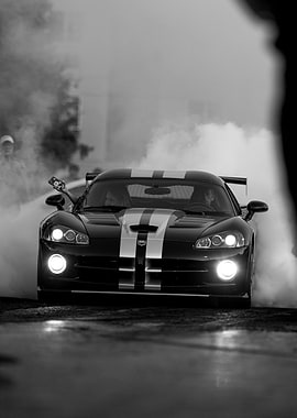 Black and White Dodge Viper Smoke