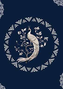 Elegant Peacock on Navy Background