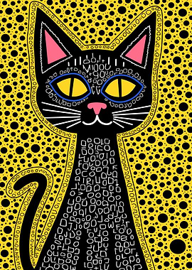 Abstract Black Cat with Yellow Background