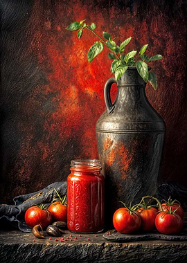 Tomato Still Life with Jar and Vase