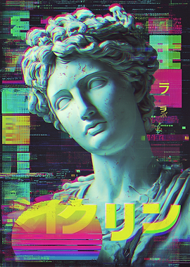 Vaporwave Statue with Glitch Effects