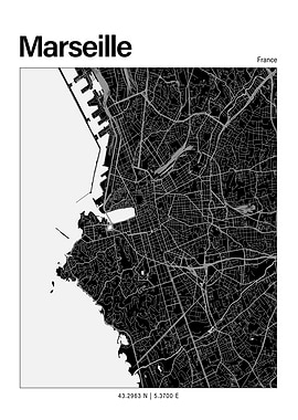 Marseille Black and White Map