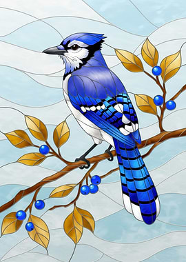 Blue Jay Stained Glass Illustration