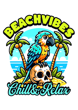 Beach Vibes Parrot Skull Cartoon