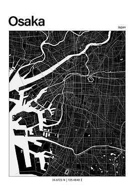 Osaka Black and White Map