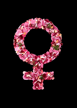 Floral Venus Symbol on Black Background