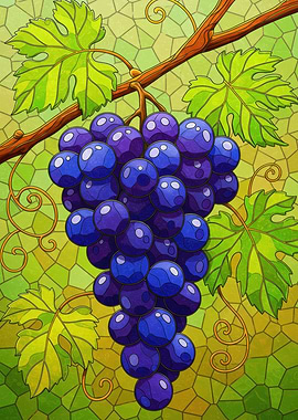 Stained Glass Style Grape Illustration