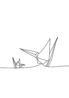 Origami Cranes Minimalist Line Art