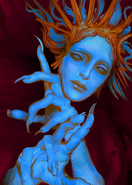 Blue Figure with Golden Hair