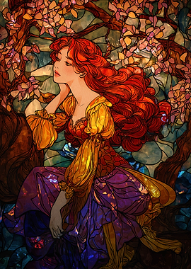 Red-haired woman in floral setting