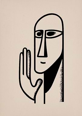 Abstract Face with Hand Illustration