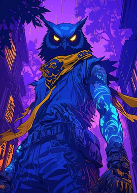 Cyberpunk Owl Rainy