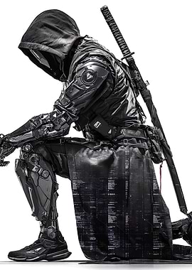 Cyberpunk Ninja Kneeling