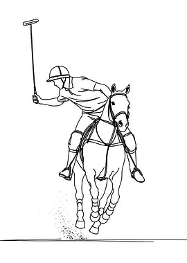 Polo Player on Horseback Minimalist Line Art