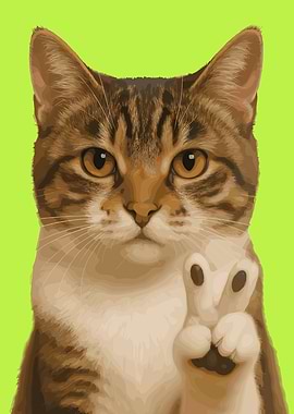 Cat with paw up on green background