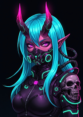 Cyberpunk Demon Girl Portrait