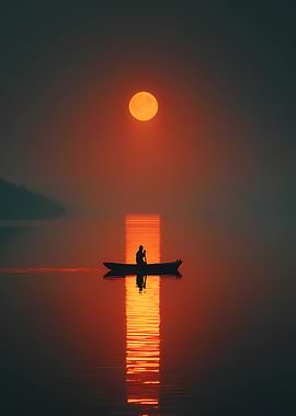 Silhouette of a man in a boat