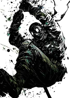 Dark Figure with Mask and Weapon