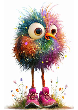 Colorful Fluffy Bird with Sneakers