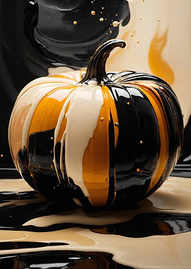 Black and Cream Abstract Pumpkin Art
