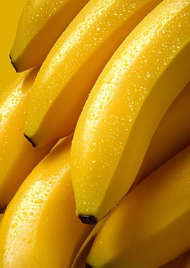 Fresh Yellow Bananas with Water Droplets