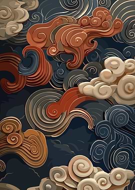 Stylized Cloudscape with Swirling Patterns