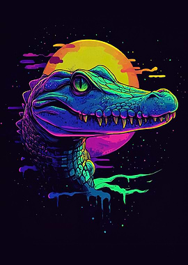 Neon Alligator Head Moon