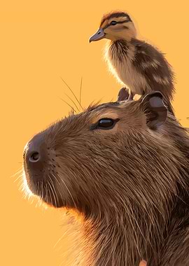 Capybara with Duckling on Head
