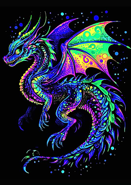 Colorful Dragon on Black Background