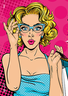 Pop Art Woman with Shopping Bags