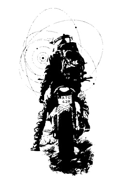 Motorcycle Rider Black and White Art