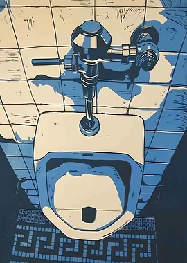 Blue and White Urinal Illustration