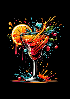 Colorful Cocktail Illustration on Black Background