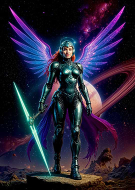 Space Warrior Angel with Glowing Sword
