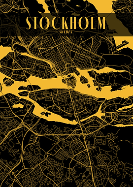 Stockholm Golden Map Art