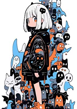 Anime Girl with Ghostly Companions