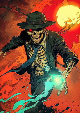 Skeleton in Suit with Magic