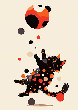 Playful Cat with Ball Illustration