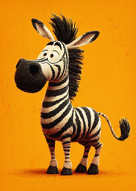 Cartoon Zebra on Orange Background