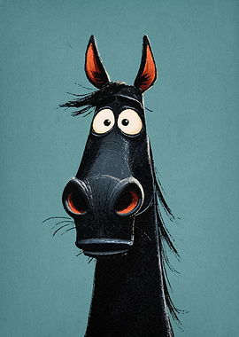 Cartoon Black Horse Portrait