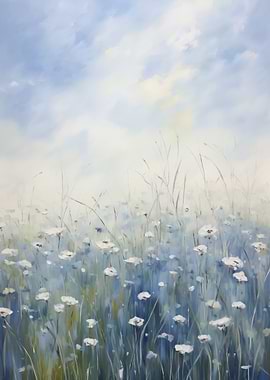 White Flowers Field Art