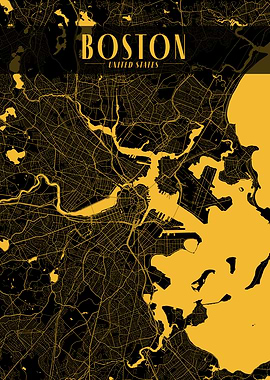 Boston Golden Map Art
