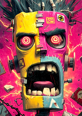 Screaming Circuit – Expressionist Cyberpunk Portrait