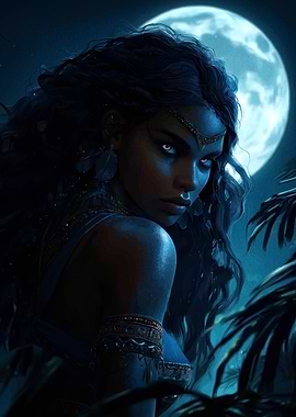 Mystical Woman Under Moonlight
