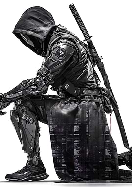 Cyberpunk Warrior with Katana