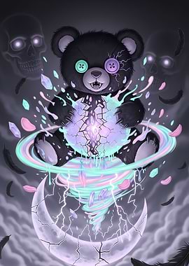 Pastel Goth Dark Teddy Bear with Magic Orb
